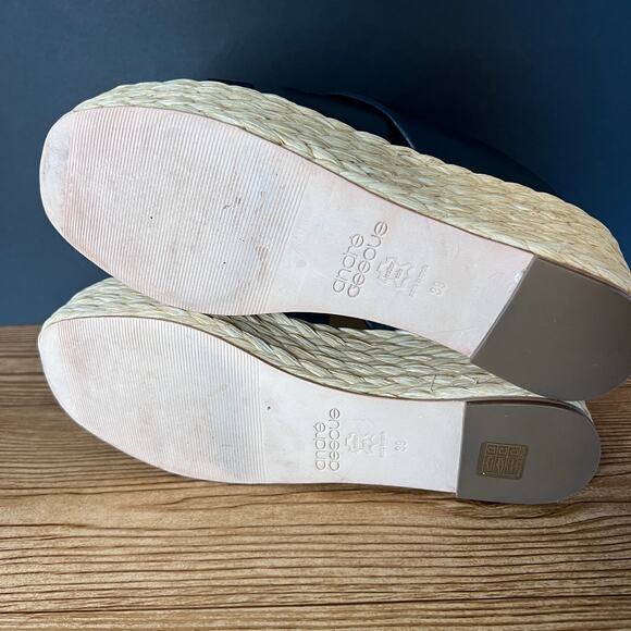 Andre Assous Dark Blue Leather Espadrille Platform Slip On Wedge Sandals 39 EU - Picture 10 of 12